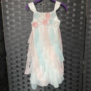 Biscotti Girls Party Dress, Flower front, Tulle ruffle dress, Patel, size 12